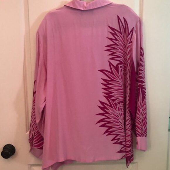 NWT Vintage Bob Mackie 100% Silk Wearable Art Pink Palms Blouse Shirt Size XL - Picture 7 of 12